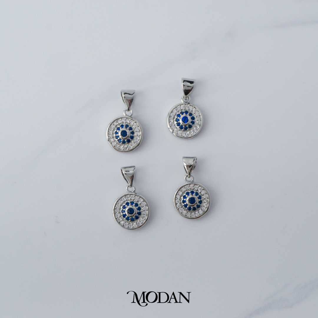 Blue Sapphire Micro Paved Round Charm Liontin Berlian Pasir Hypoallergenic Gold Plated