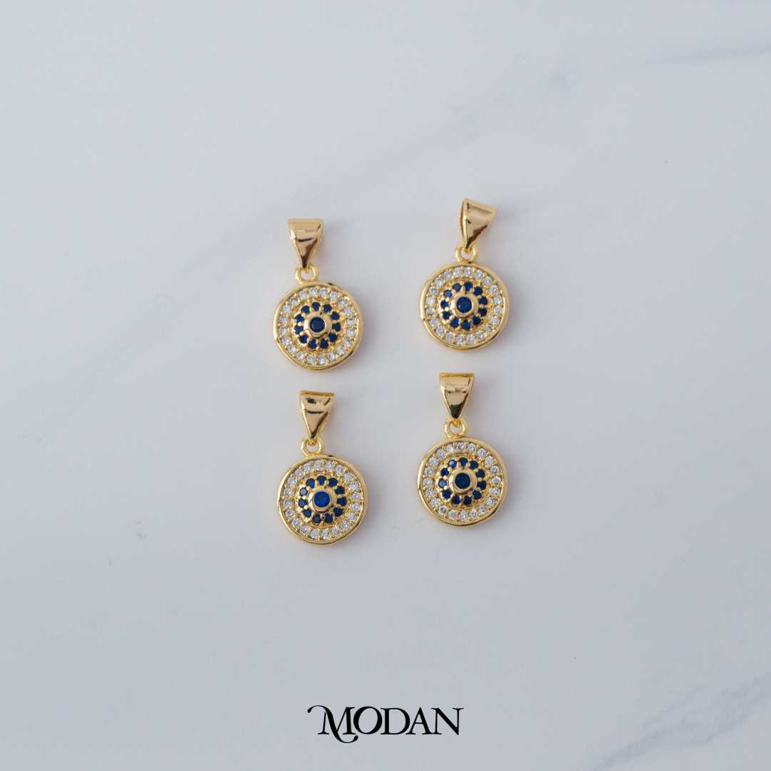 Blue Sapphire Micro Paved Round Charm Liontin Berlian Pasir Hypoallergenic Gold Plated