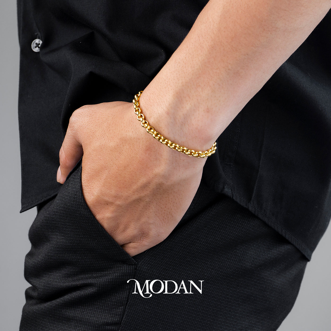 (21cm) Titanium Golden Rolo Chain Men’s Bracelet Gelang Rantai Pria Hypoallergenic Stainless Steel