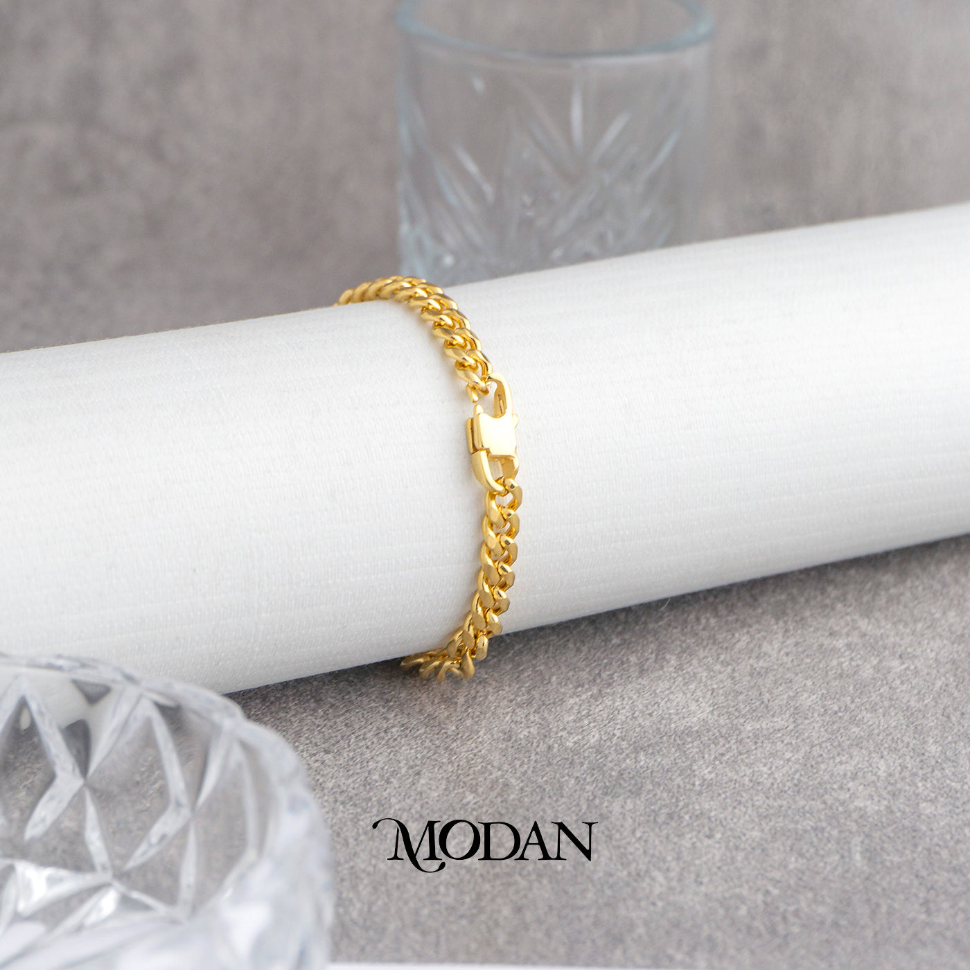 (21cm) Titanium Golden Curb Chain Men’s Bracelet Gelang Rantai Pria Hypoallergenic Stainless Steel
