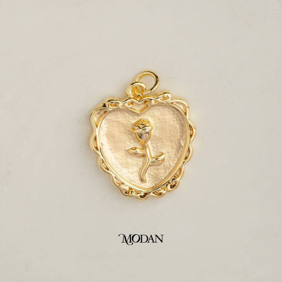 Rose Flower Heart Frame DIY Charm Liontin Hati Bunga Mawar Hypoallergenic Gold Plated