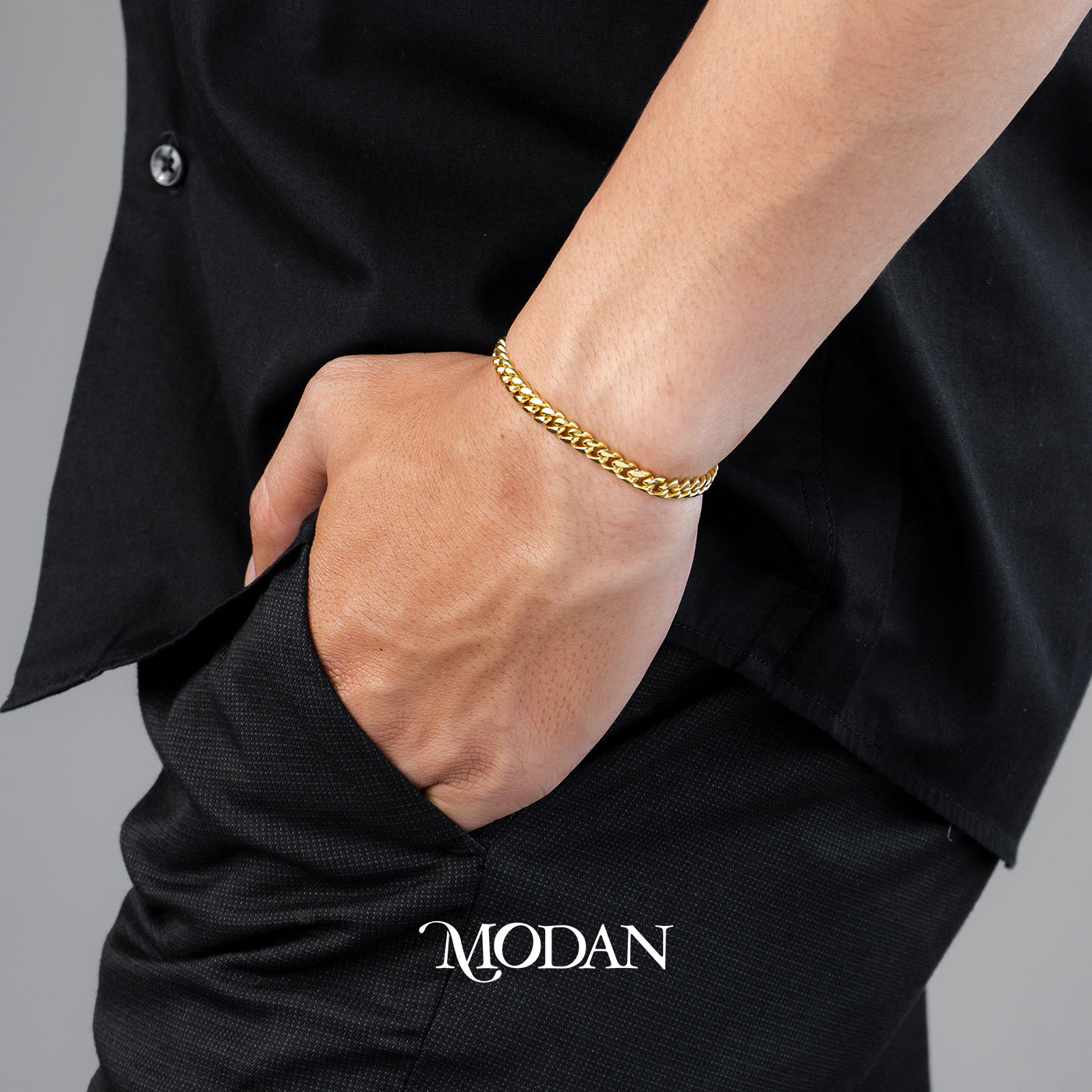 (21cm) Titanium Golden Curb Chain Men’s Bracelet Gelang Rantai Pria Hypoallergenic Stainless Steel