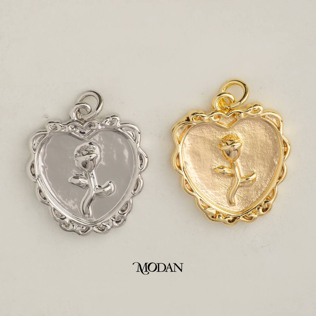 Rose Flower Heart Frame DIY Charm Liontin Hati Bunga Mawar Hypoallergenic Gold Plated