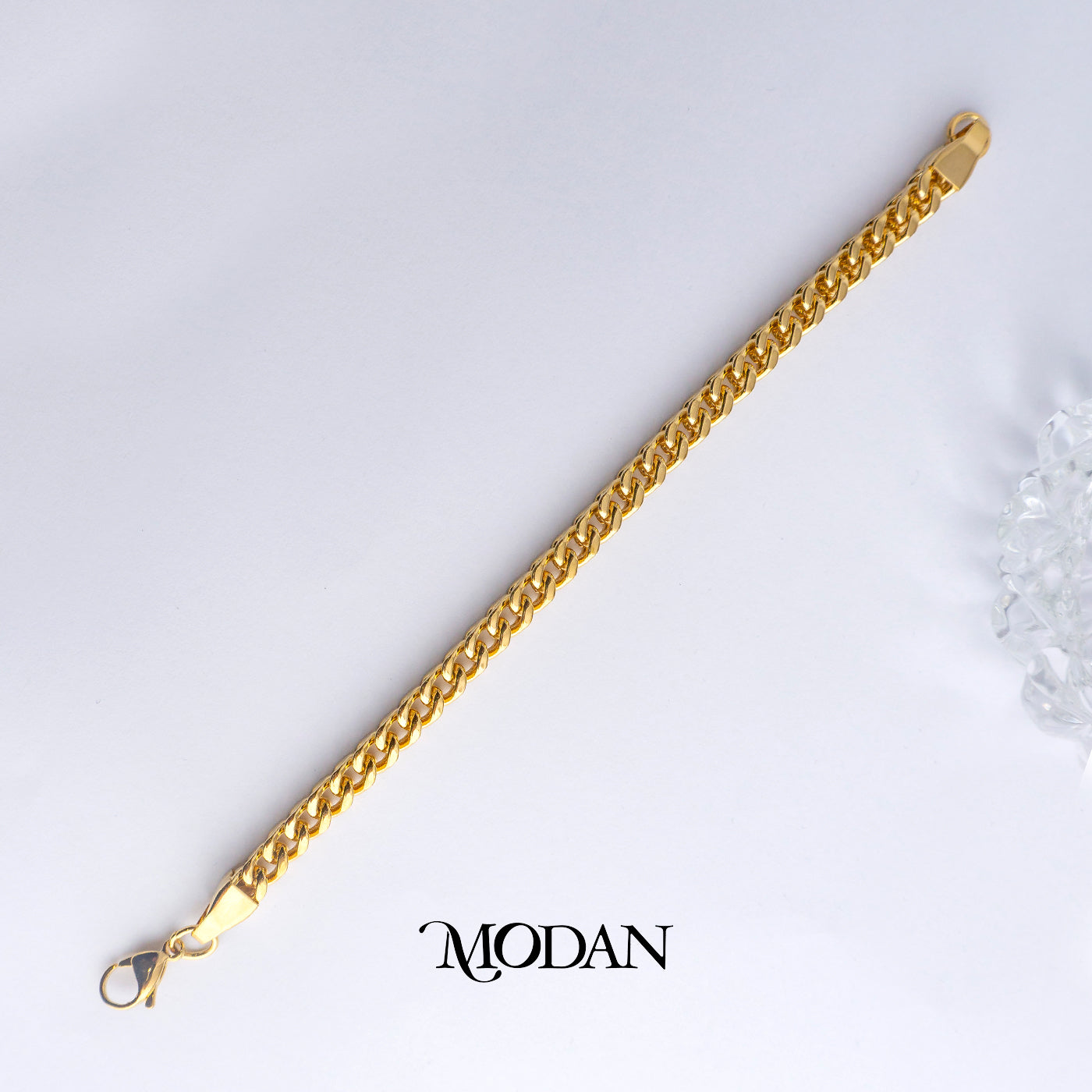 (20cm) Titanium Golden Square Foxtail Chain Men’s Bracelet Gelang Rantai Pria Hypoallergenic Stainless Steel