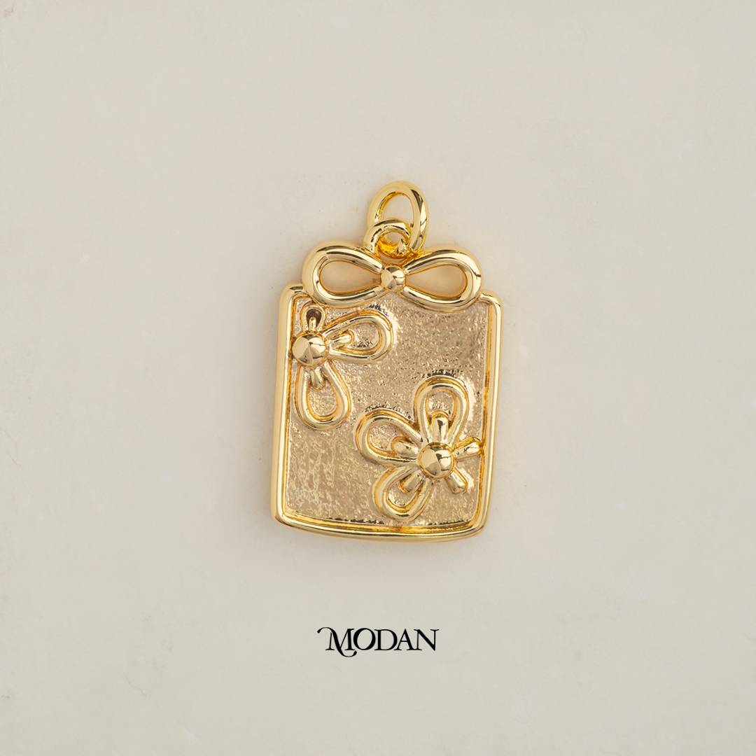 Flower Christmas Gift Box Ribbon Tag DIY Charm Liontin Bunga Pita Kotak Kado Natal Hypoallergenic Gold Plated