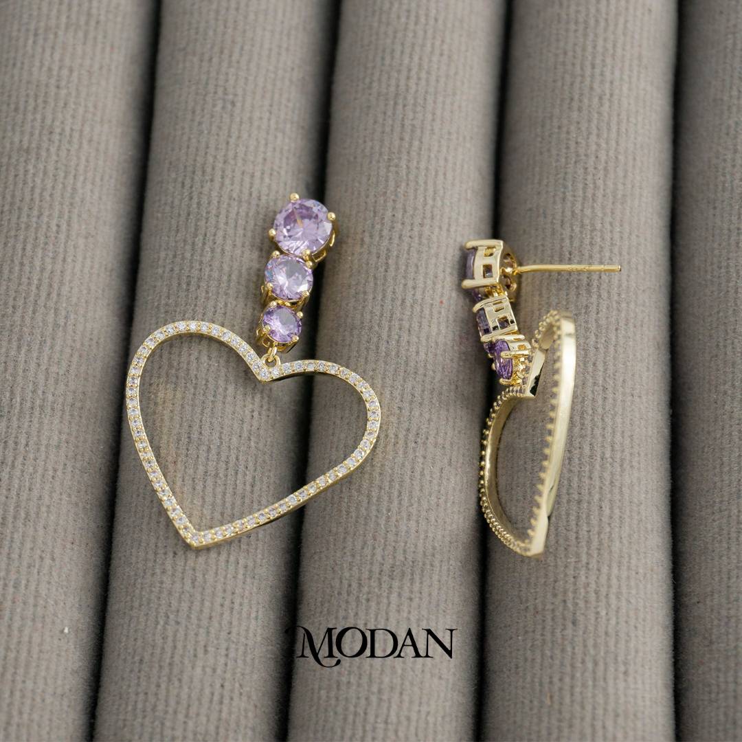 Valentine Gift Heart Love Shaped Drop Stud Earrings Anting Tusuk Pesta Bentuk Hati Hypoallergenic Gold Plated