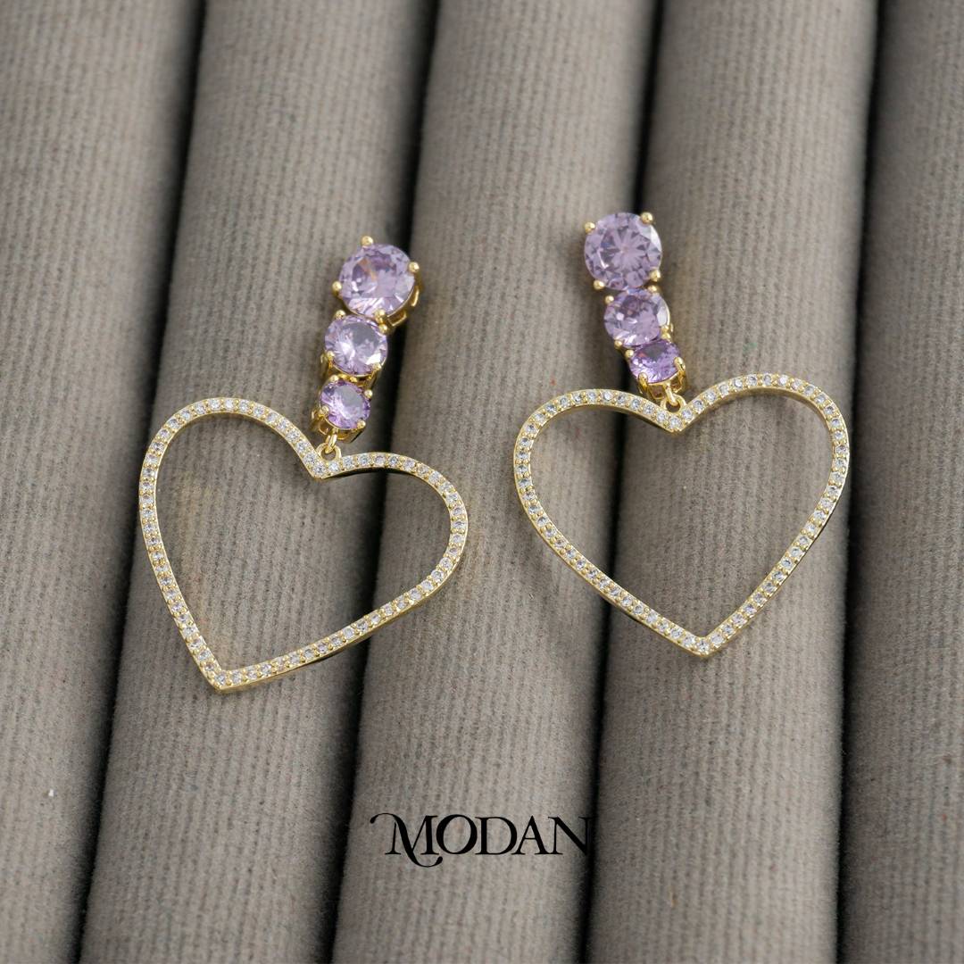 Valentine Gift Heart Love Shaped Drop Stud Earrings Anting Tusuk Pesta Bentuk Hati Hypoallergenic Gold Plated