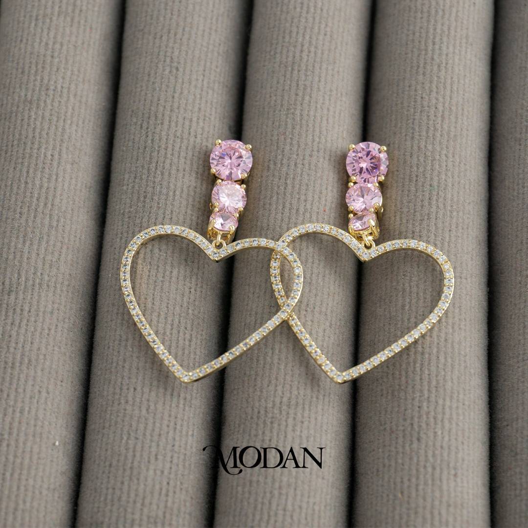 Valentine Gift Heart Love Shaped Drop Stud Earrings Anting Tusuk Pesta Bentuk Hati Hypoallergenic Gold Plated
