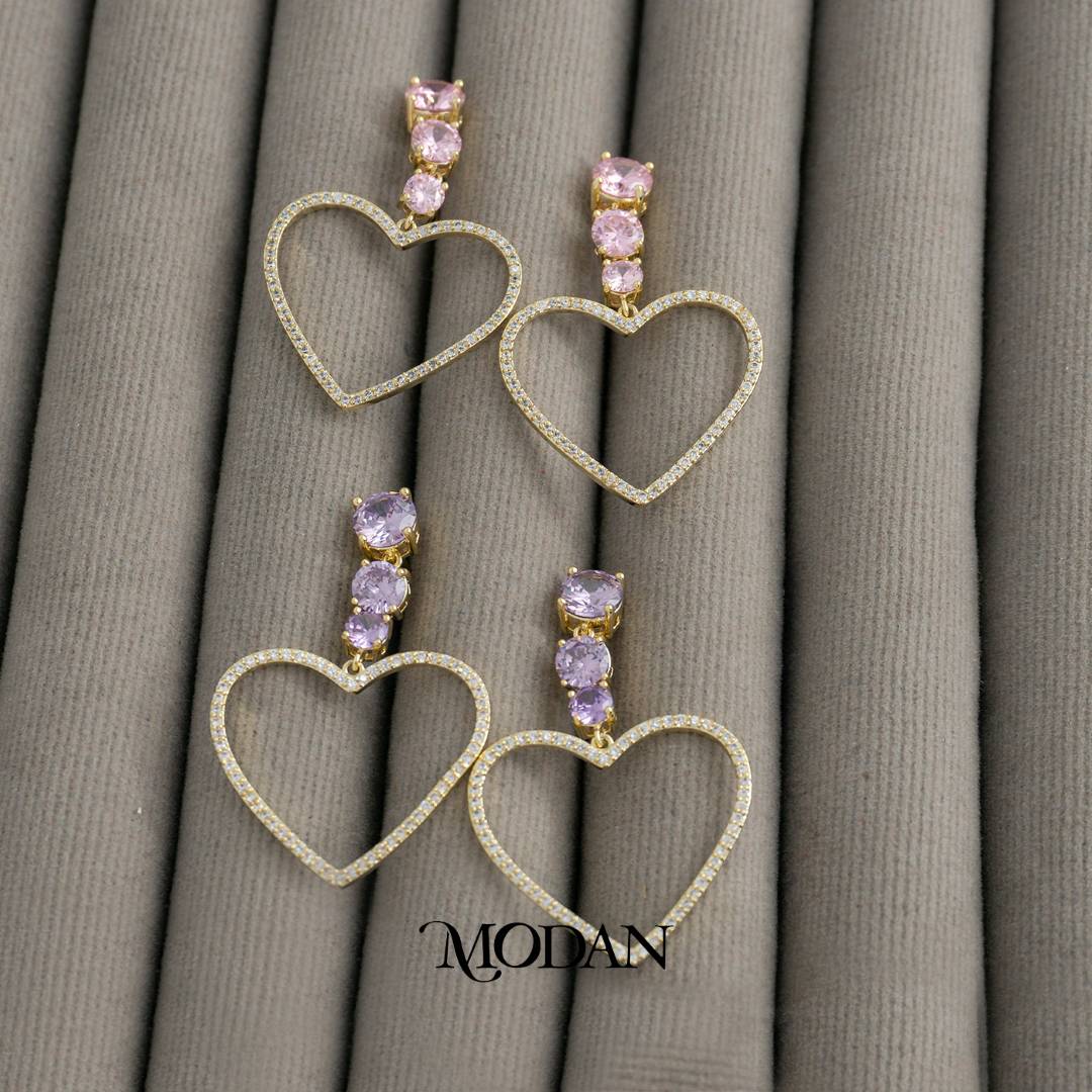 Valentine Gift Heart Love Shaped Drop Stud Earrings Anting Tusuk Pesta Bentuk Hati Hypoallergenic Gold Plated