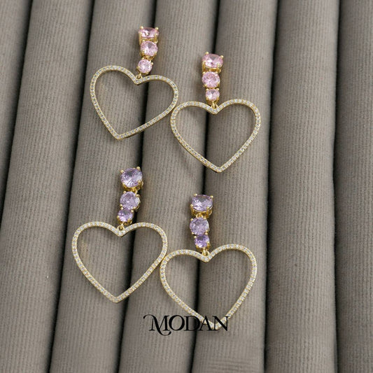 Valentine Gift Heart Love Shaped Drop Stud Earrings Anting Tusuk Pesta Bentuk Hati Hypoallergenic Gold Plated