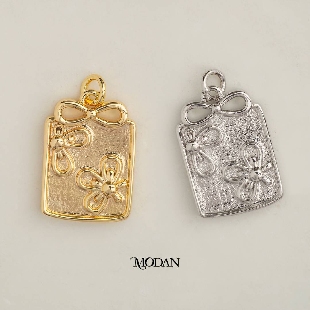 Flower Christmas Gift Box Ribbon Tag DIY Charm Liontin Bunga Pita Kotak Kado Natal Hypoallergenic Gold Plated