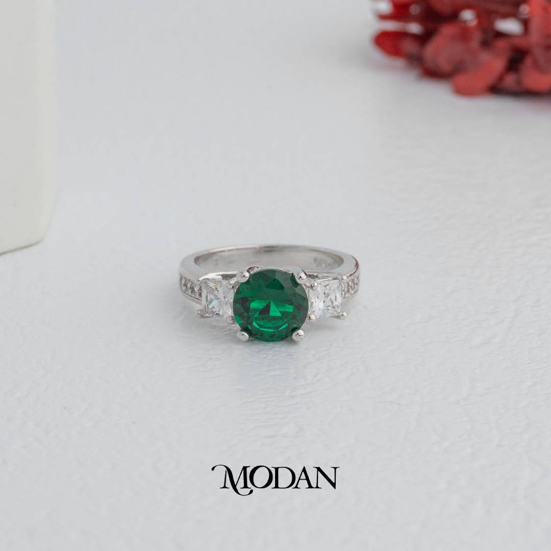 Vintage Green Artificial Gemstone Ring Cincin Vintage Hijau Hypoallergenic Gold Plated