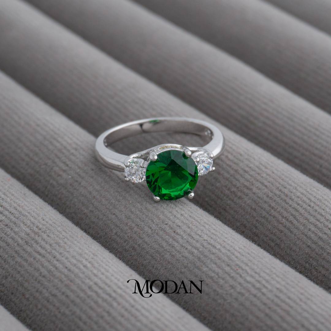 Vintage Green Artificial Gemstone Ring Cincin Vintage Hijau Hypoallergenic Gold Plated