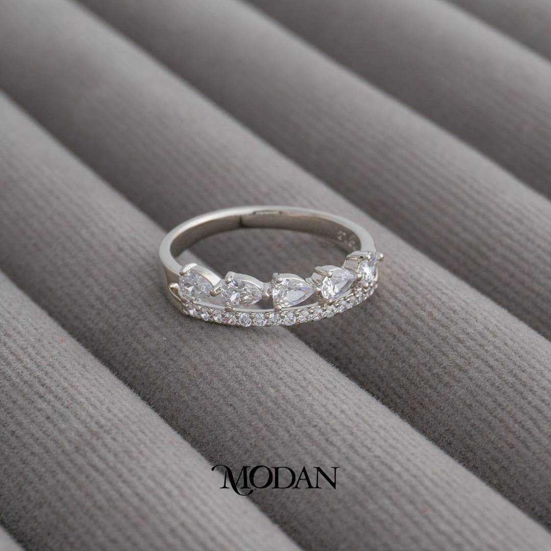 Korean Pear Cut Double Band Ring Cincin Tetes Air Dua Baris Hypoallergenic Gold Plated