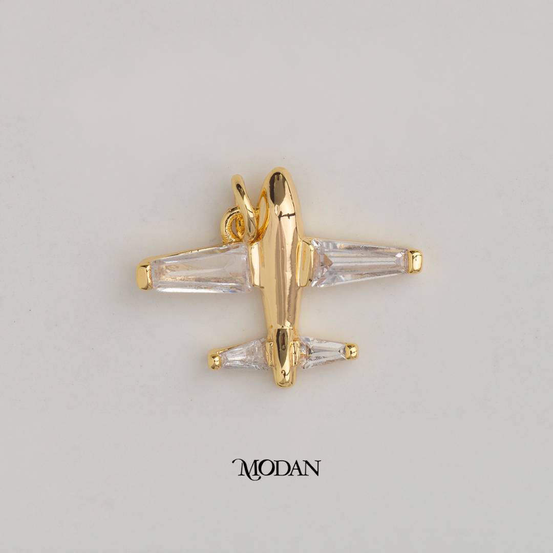 Airplane Aircraft Shaped Baguette DIY Charm Liontin Pesawat Liburan Hypoallergenic Gold Plated