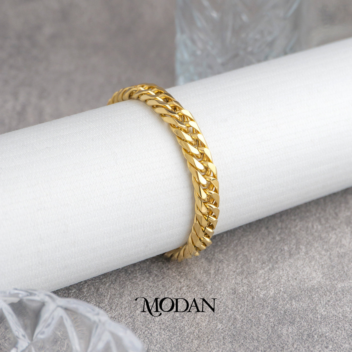 (20cm)(8mm) Titanium Golden Miami Cuban Chain Men’s Bracelet Gelang Rantai Pria Hypoallergenic Stainless Steel