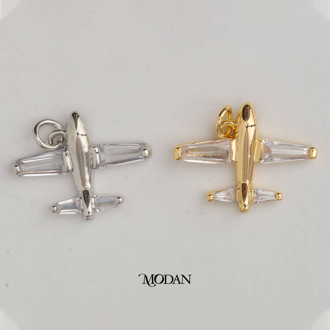 Airplane Aircraft Shaped Baguette DIY Charm Liontin Pesawat Liburan Hypoallergenic Gold Plated