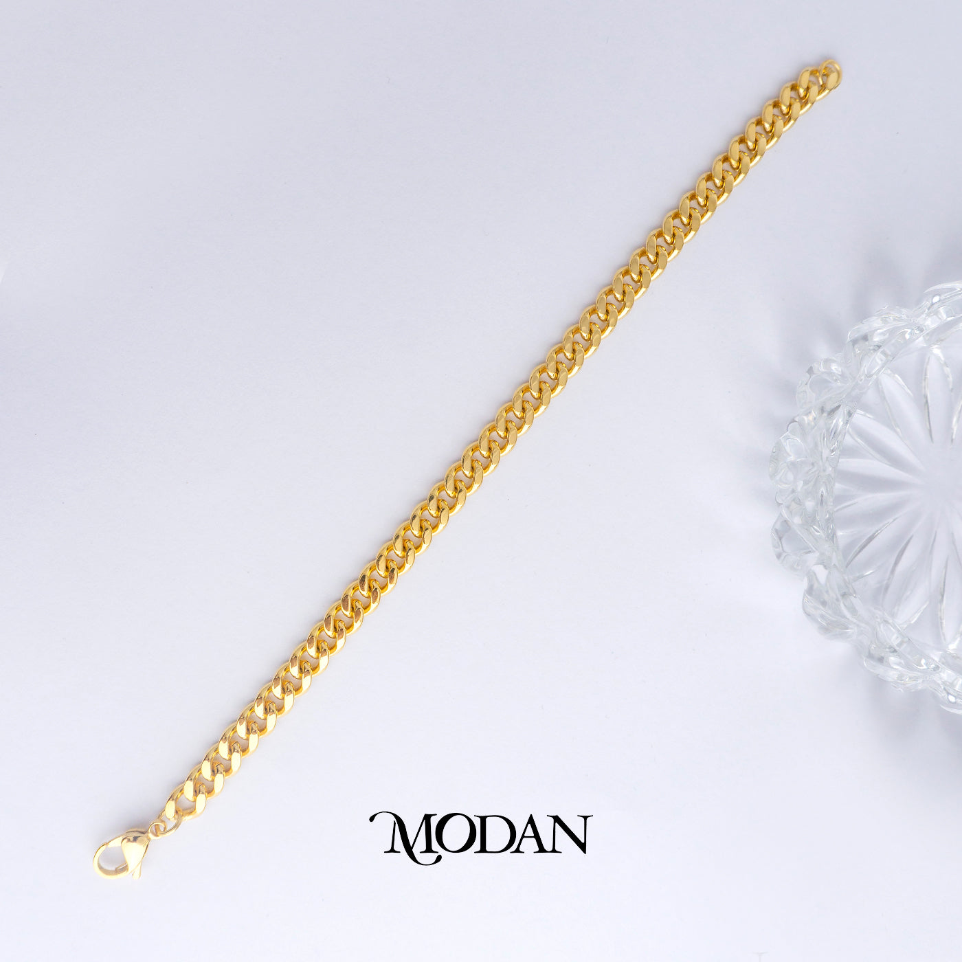 (21cm) (7mm) Titanium Golden Curb Chain Men’s Bracelet Gelang Rantai Pria Hypoallergenic Stainless Steel