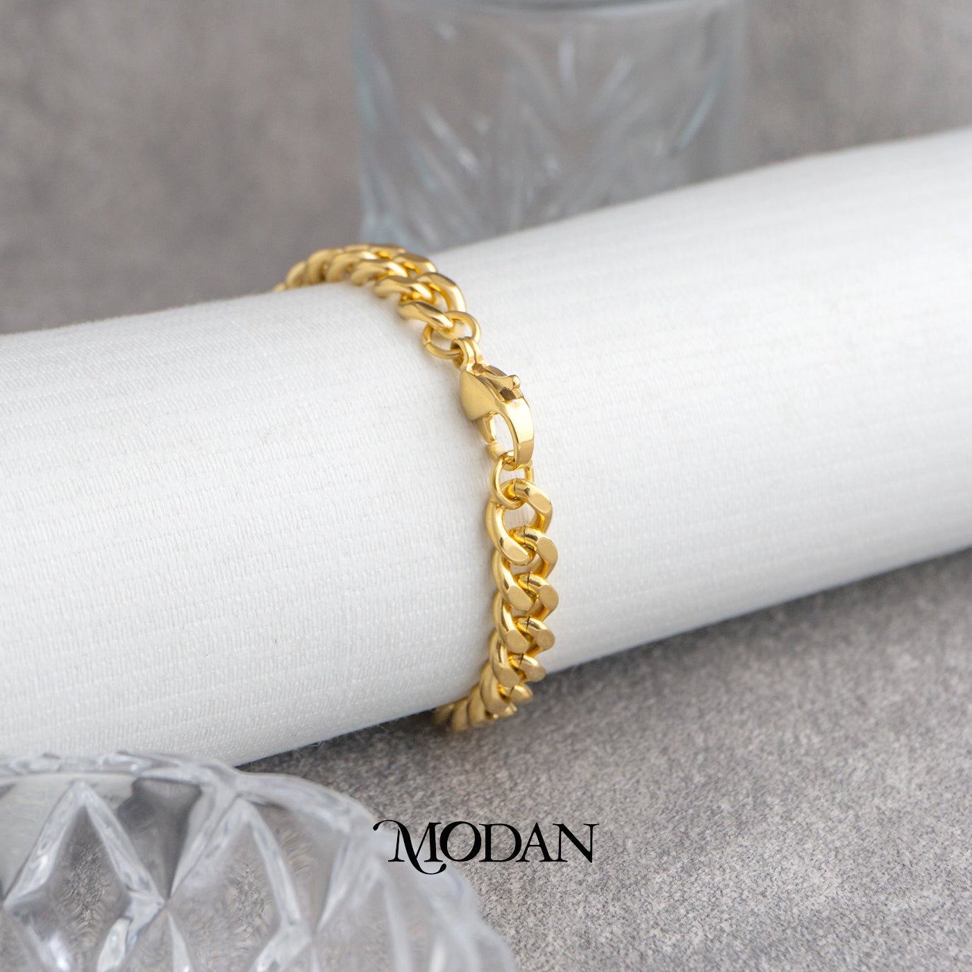 (21cm) (7mm) Titanium Golden Curb Chain Men’s Bracelet Gelang Rantai Pria Hypoallergenic Stainless Steel