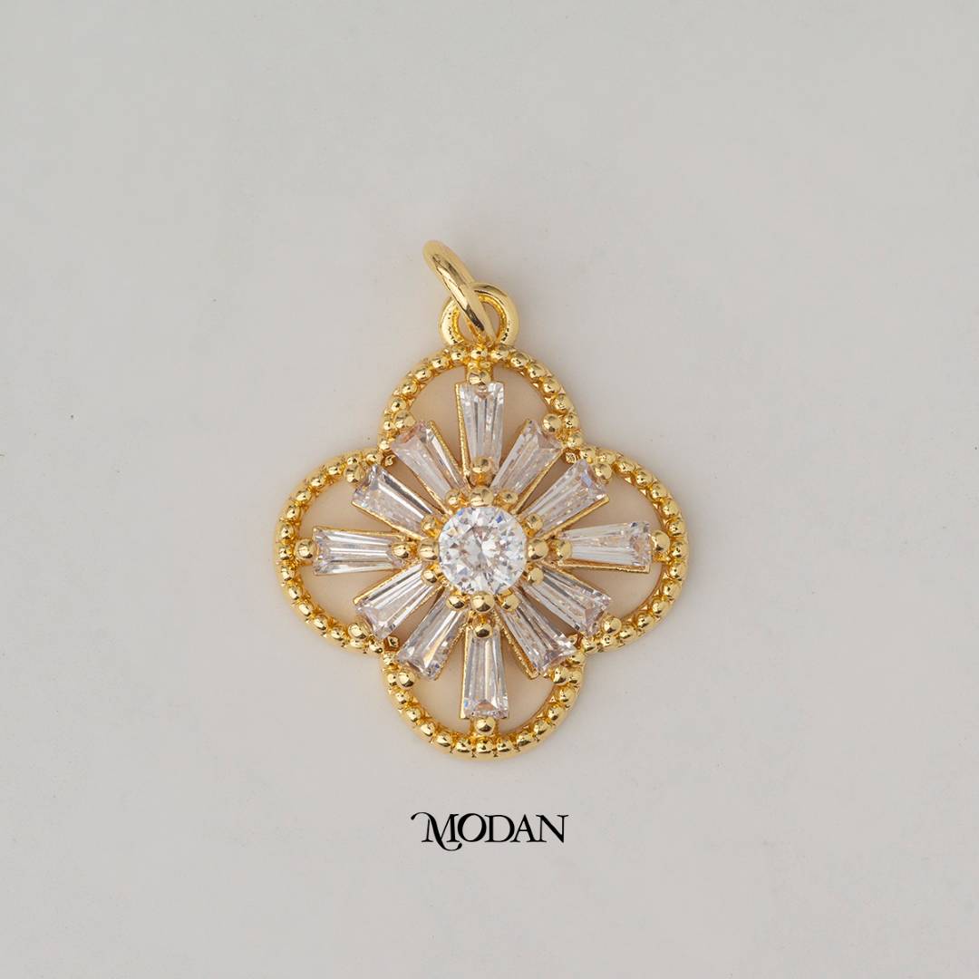 Baguette Clover Lucky DIY Charm Liontin Daun Semanggi Keberuntungan Hypoallergenic Gold Filled