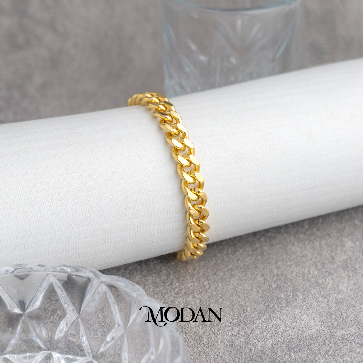 (21cm) (7mm) Titanium Golden Curb Chain Men’s Bracelet Gelang Rantai Pria Hypoallergenic Stainless Steel