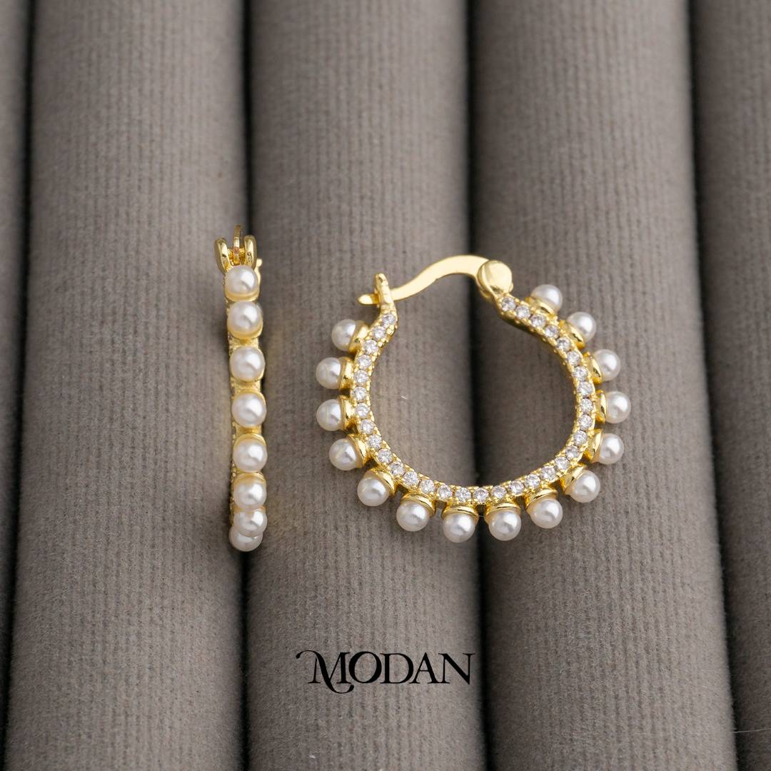 (24mm) Bridal Shell Pearl Hoops Earrings Anting Bulat Mutiara Hypoallergenic Gold Plated