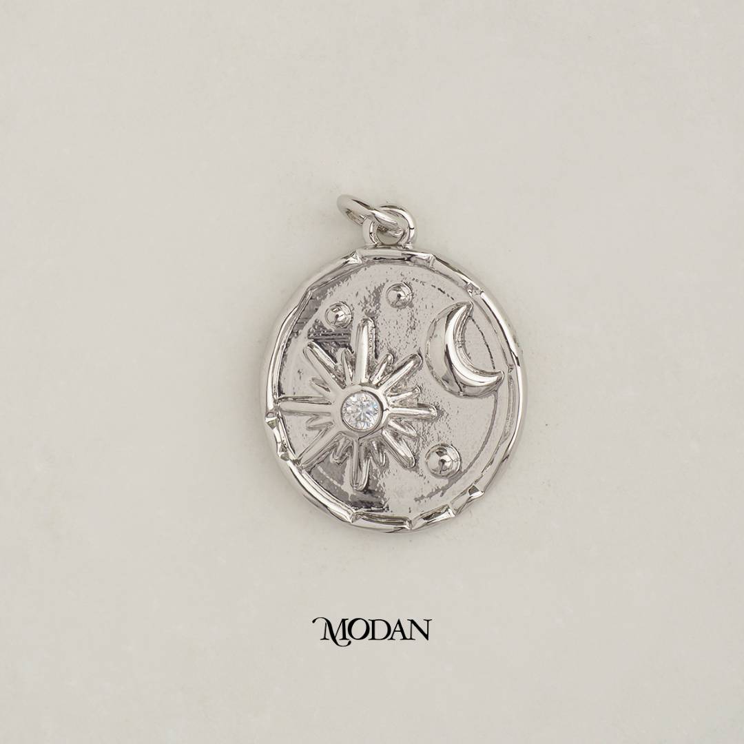 Oval Celestial Moon Sun Coin DIY Charm Liontin Matahari Bulan Hypoallergenic Gold Filled