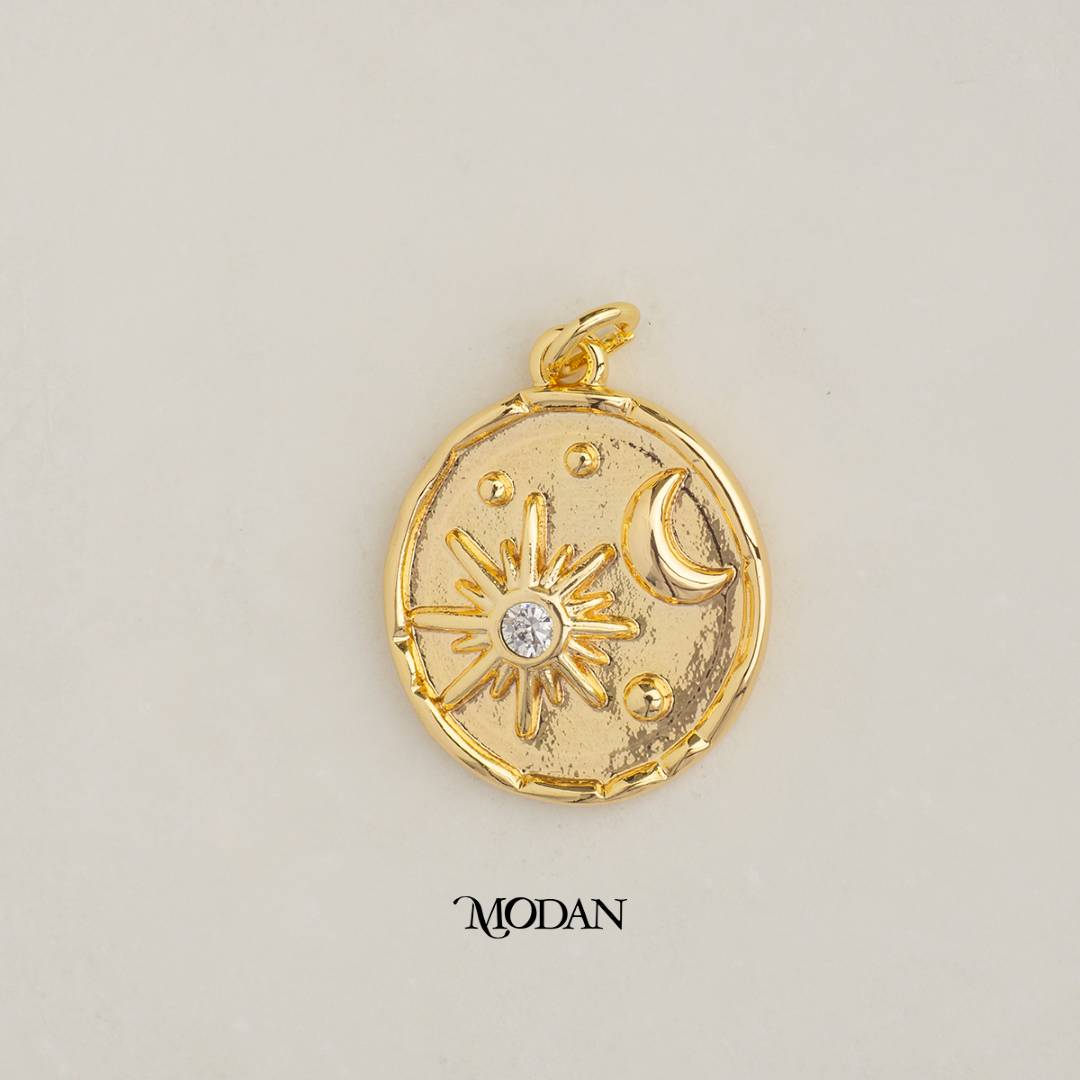 Oval Celestial Moon Sun Coin DIY Charm Liontin Matahari Bulan Hypoallergenic Gold Filled