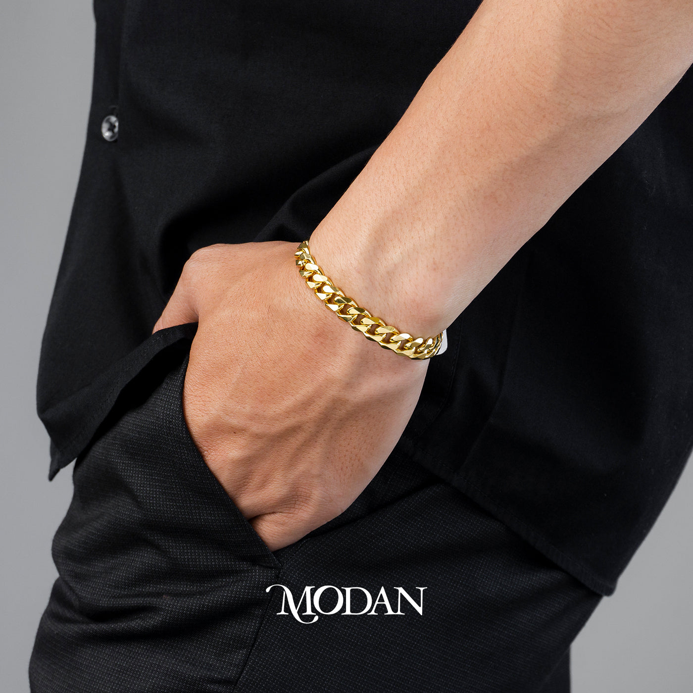 (22cm) Titanium Classic Cuban Chain Men’s Bracelet Gelang Rantai Pria Hypoallergenic Stainless Steel