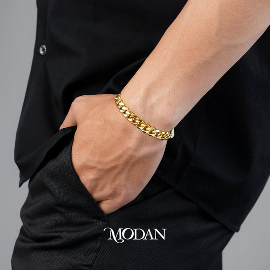 (22cm) Titanium Classic Cuban Chain Men’s Bracelet Gelang Rantai Pria Hypoallergenic Stainless Steel