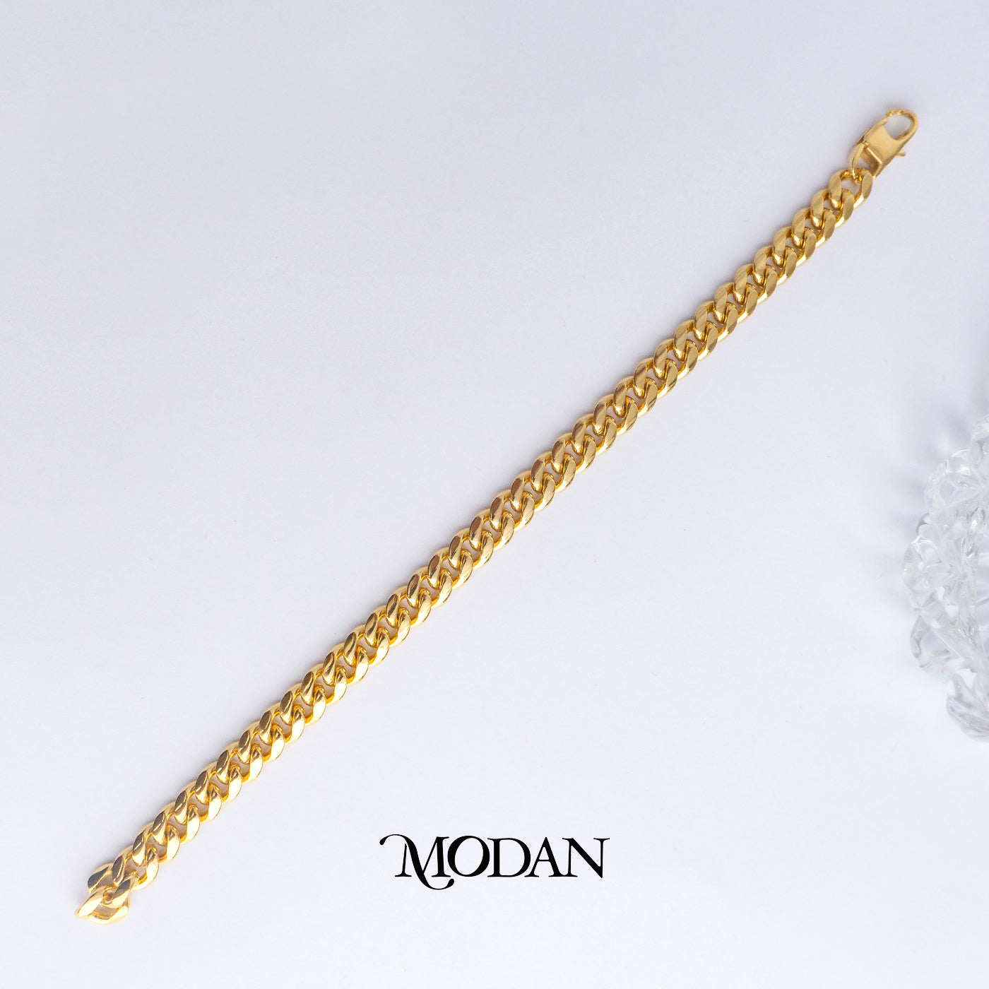 (21cm)(8mm) Titanium Golden Miami Cuban Chain Men’s Bracelet Gelang Rantai Pria Hypoallergenic Stainless Steel
