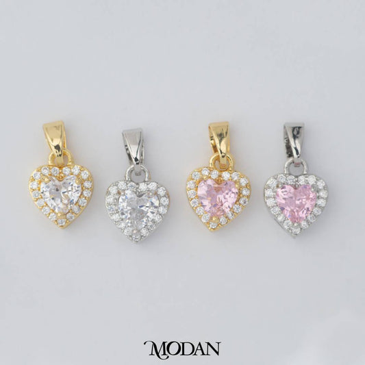 Pink and Clear Heart Pendant DIY Pendant Liontin Hati Hypoallergenic Gold Filled