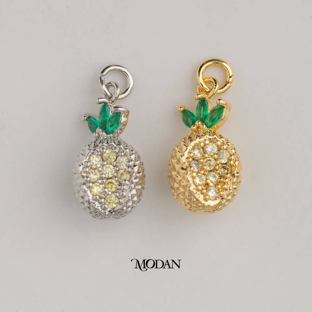 3D Pineapple Mini Fruit DIY Charm Liontin Buah Nanas Hypoallergenic Gold Filled