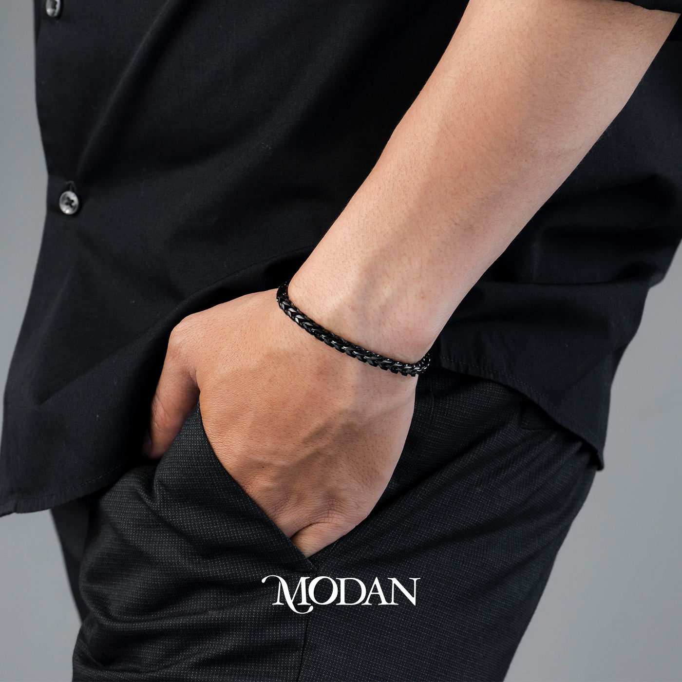 (21cm) Titanium Black Box Chain Men’s Bracelet Gelang Rantai Pria Hypoallergenic Stainless Steel