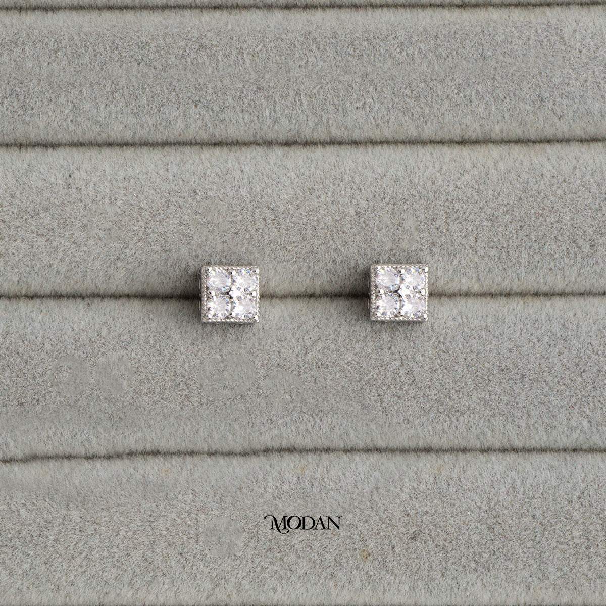 (8mm) Cluster Zirconia Square Stud Earrings Anting Tusuk Persegi Hypoallergenic Gold Plated