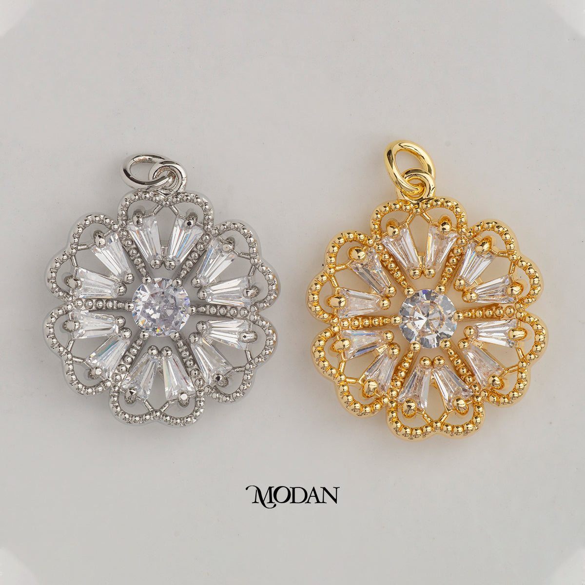 Blooming Flower Baguette DIY Charm Liontin  Bunga Matahari Hypoallergenic Gold Plated