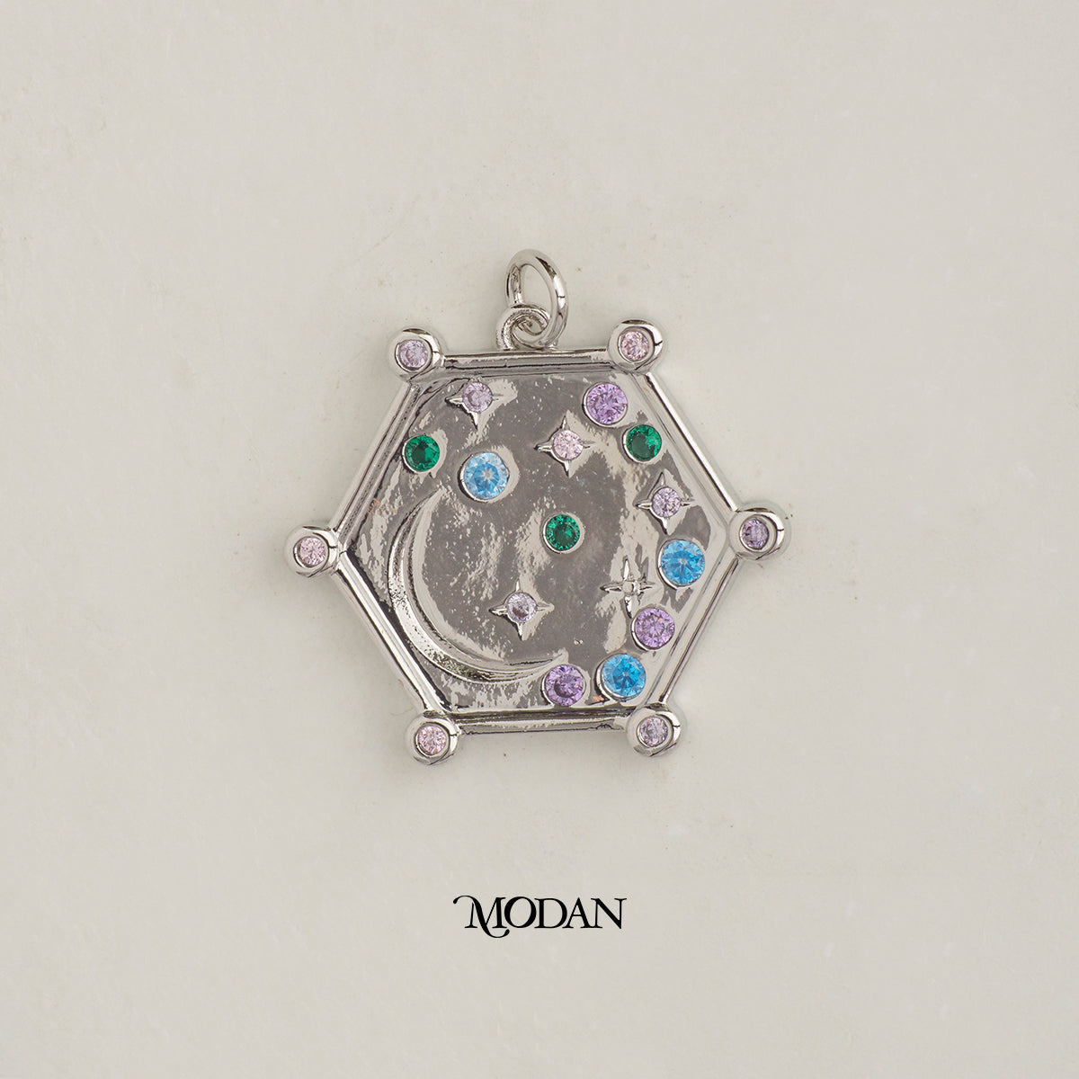 Colorful Celestial Moon and Star Hexagon DIY Charm Liontin Bulan Bintang Hypoallergenic Gold Plated