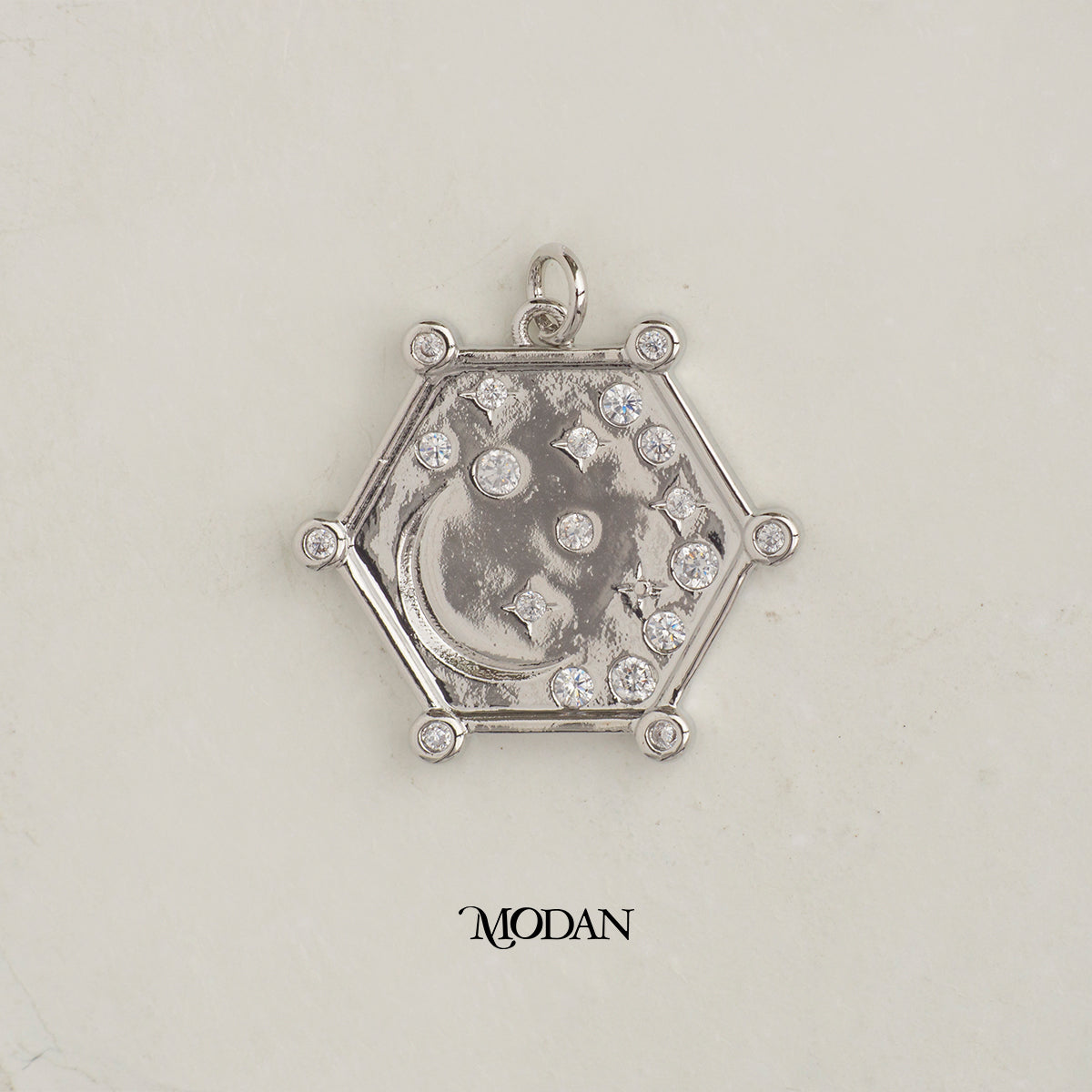 Colorful Celestial Moon and Star Hexagon DIY Charm Liontin Bulan Bintang Hypoallergenic Gold Plated