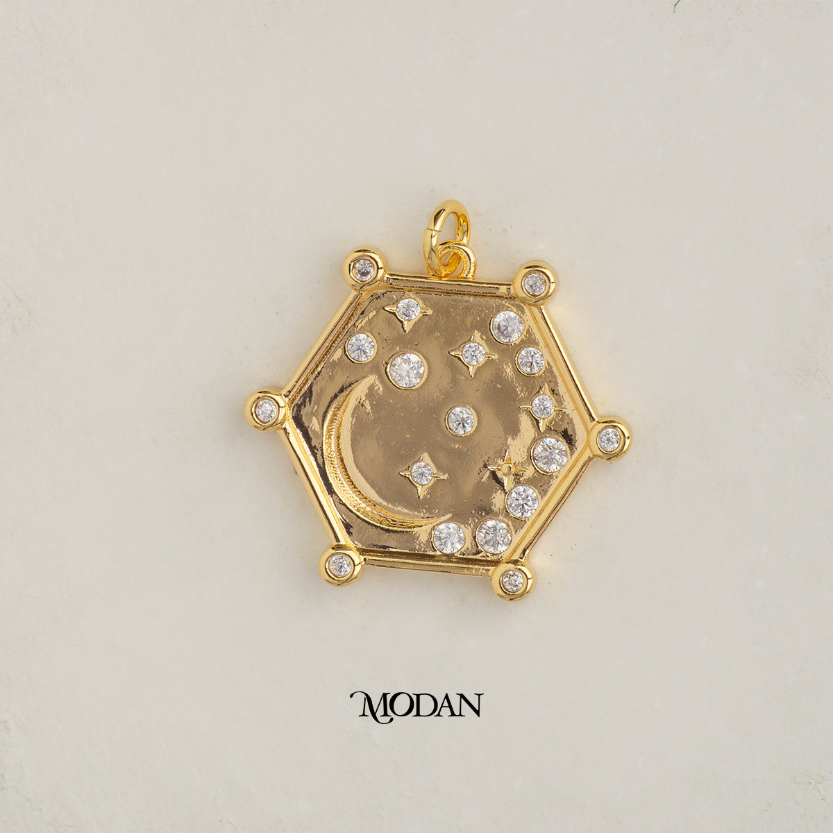 Colorful Celestial Moon and Star Hexagon DIY Charm Liontin Bulan Bintang Hypoallergenic Gold Plated