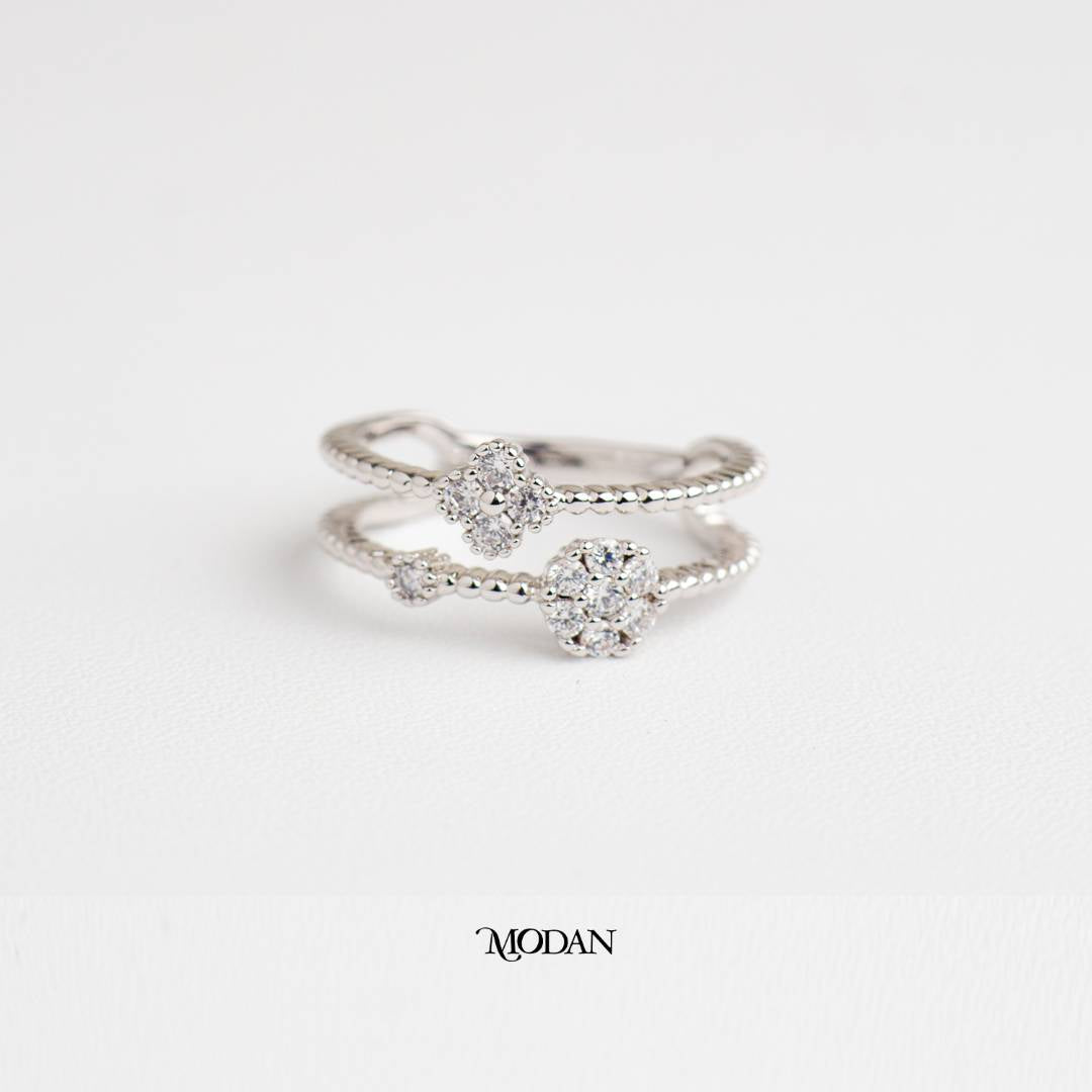 Korean Style Double Layer Flower Ring Cincin Dua Lapis Bunga Hypoallergenic Gold Plated