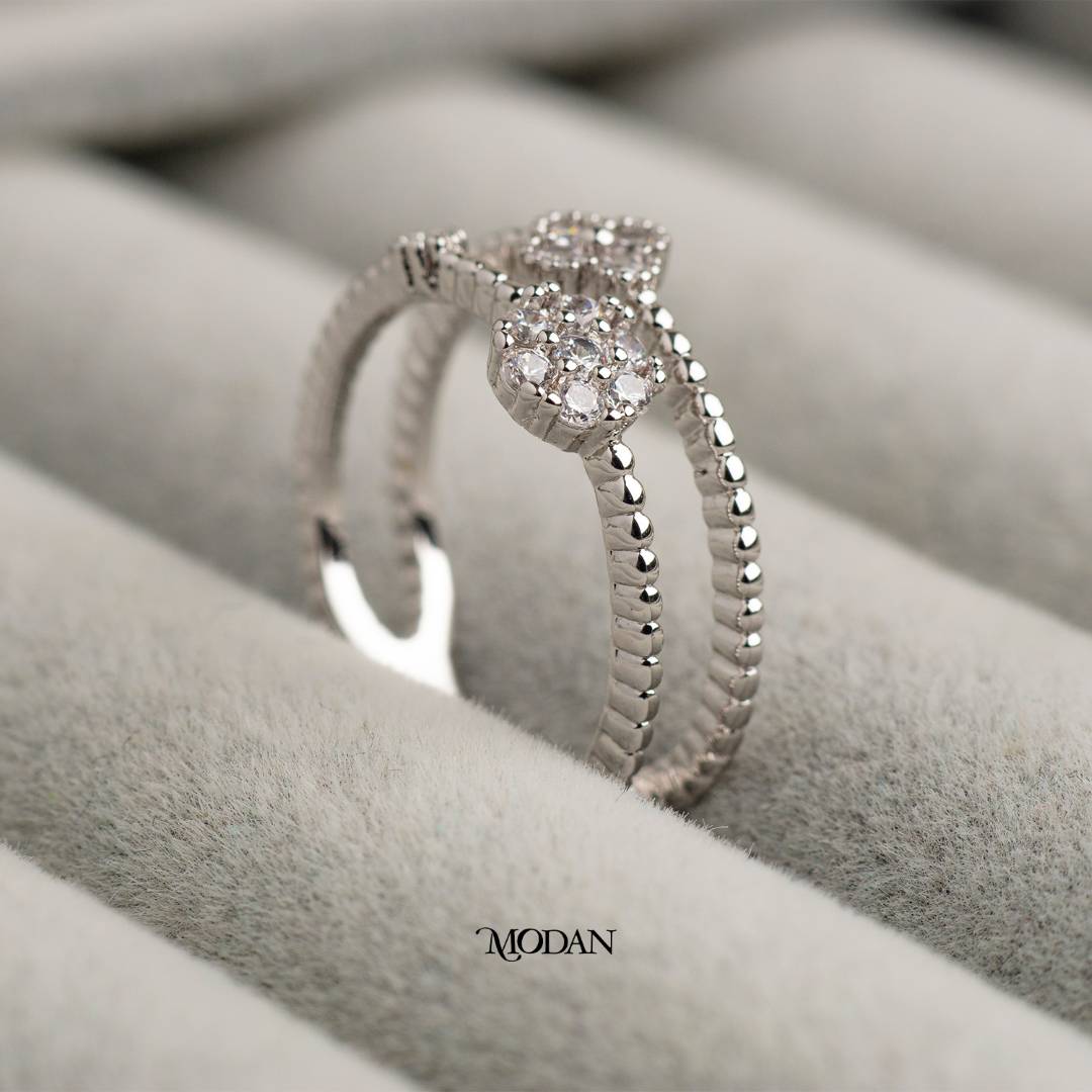 Korean Style Double Layer Flower Ring Cincin Dua Lapis Bunga Hypoallergenic Gold Plated