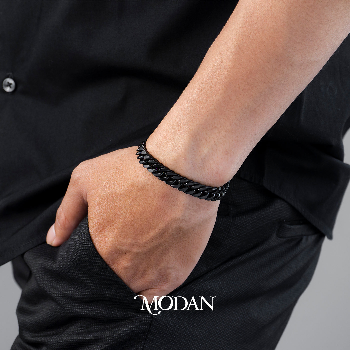 (21cm)(9mm) Titanium Black Miami Cuban Chain Men’s Bracelet Gelang Rantai Pria Hypoallergenic Stainless Steel
