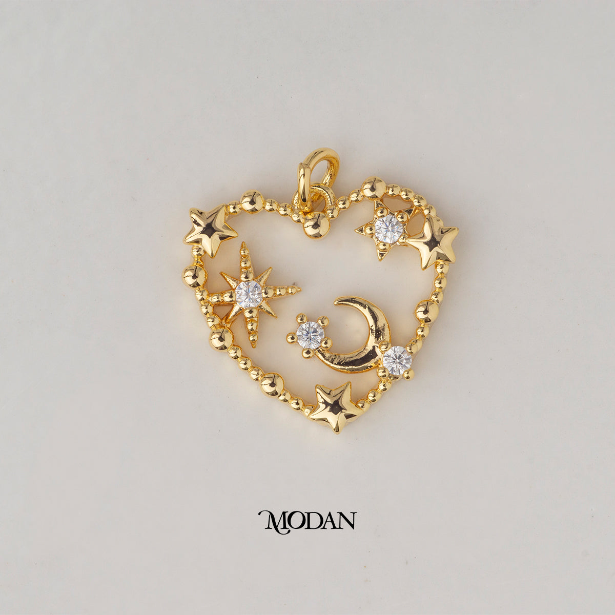 Celestial Moon and Star Heart Shaped DIY Charm Liontin Bulan Bintang Hypoallergenic Gold Plated