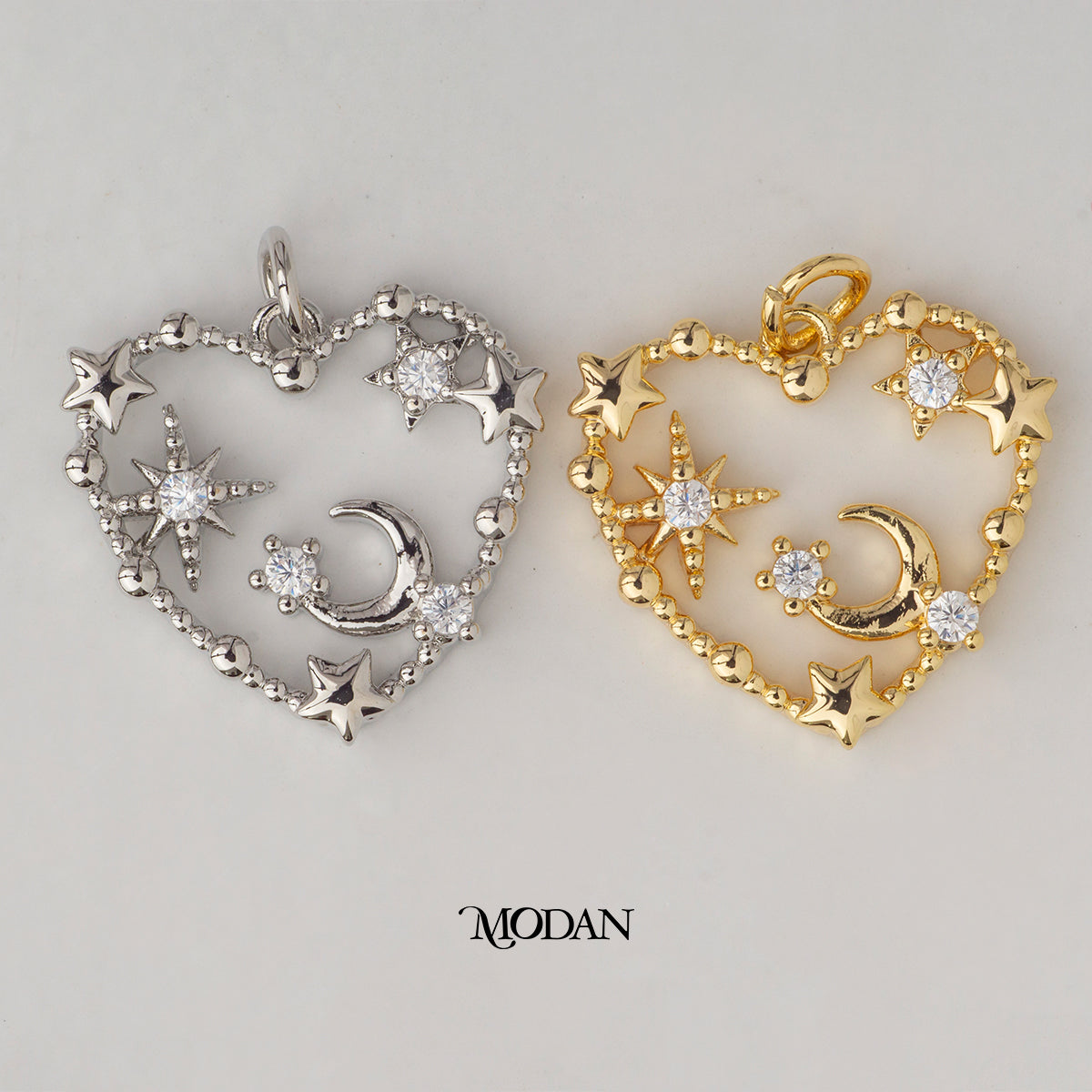 Celestial Moon and Star Heart Shaped DIY Charm Liontin Bulan Bintang Hypoallergenic Gold Plated