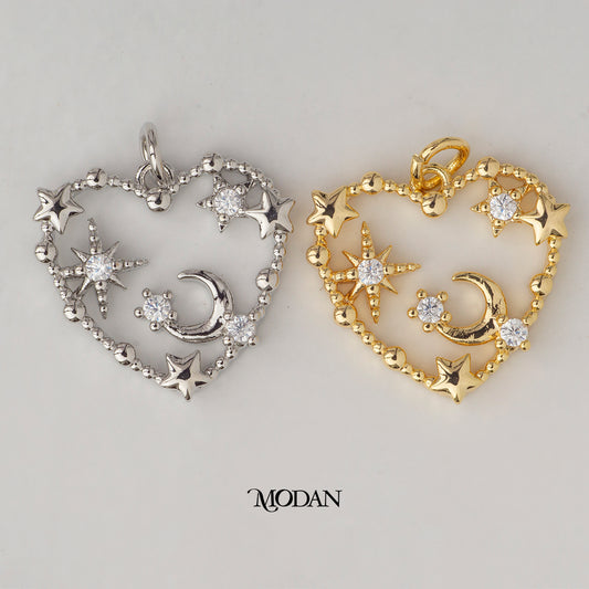 Celestial Moon and Star Heart Shaped DIY Charm Liontin Bulan Bintang Hypoallergenic Gold Plated