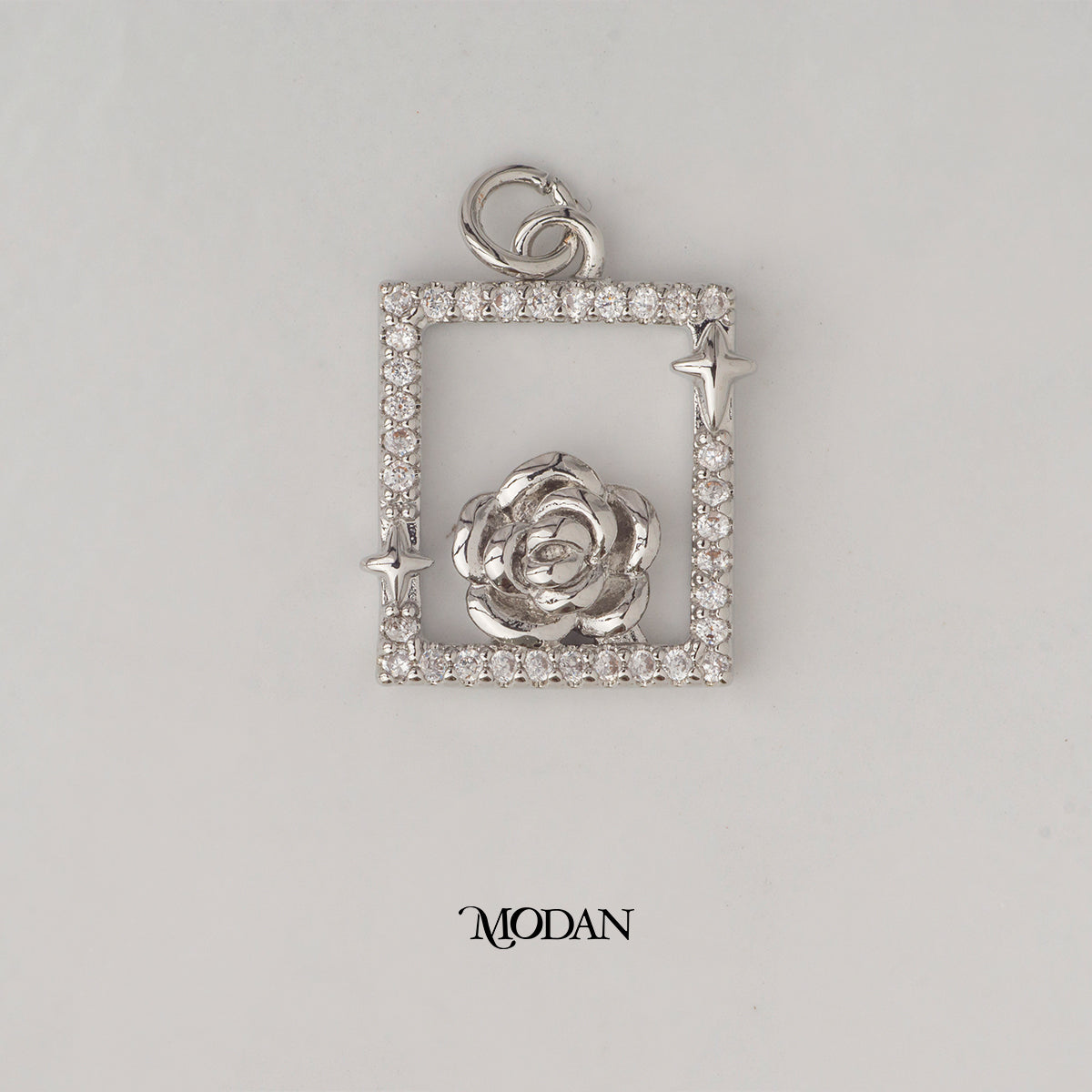 Rose Flower Star Rectangular DIY Charm Liontin  Bunga Mawar Bintang Hypoallergenic Gold Plated