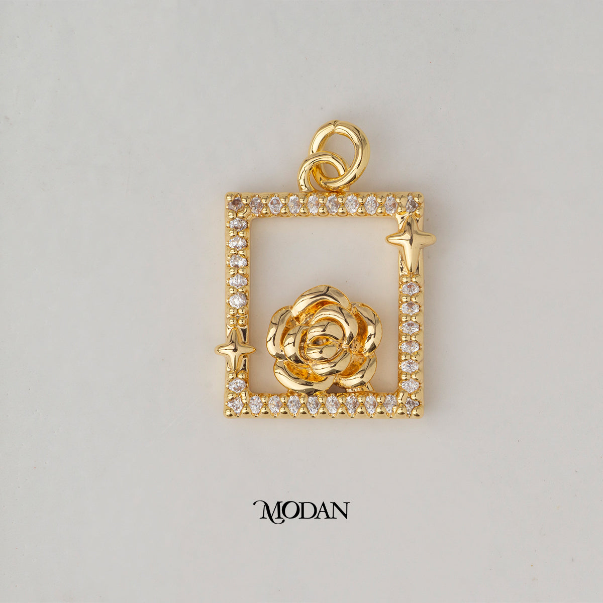 Rose Flower Star Rectangular DIY Charm Liontin  Bunga Mawar Bintang Hypoallergenic Gold Plated