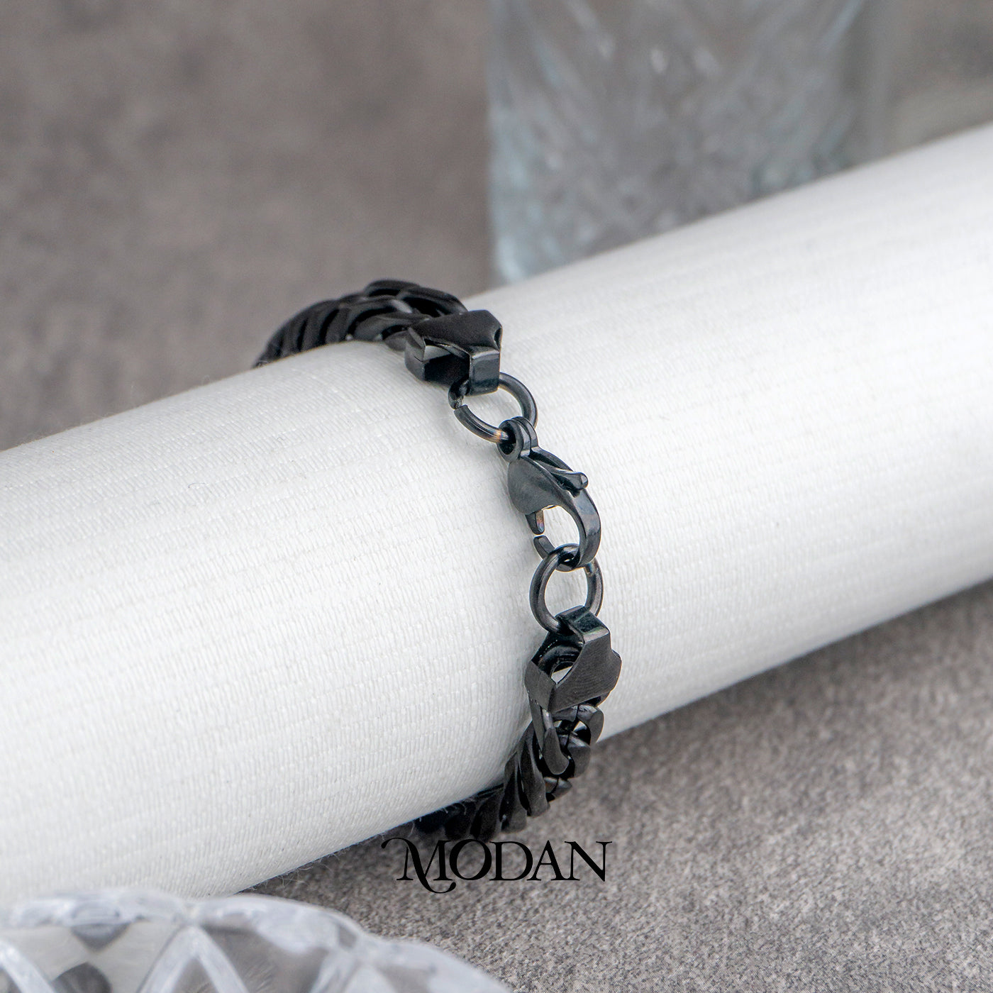 (21cm) (8mm) Titanium Black Curb Chain Men’s Bracelet Gelang Rantai Pria Hypoallergenic Stainless Steel