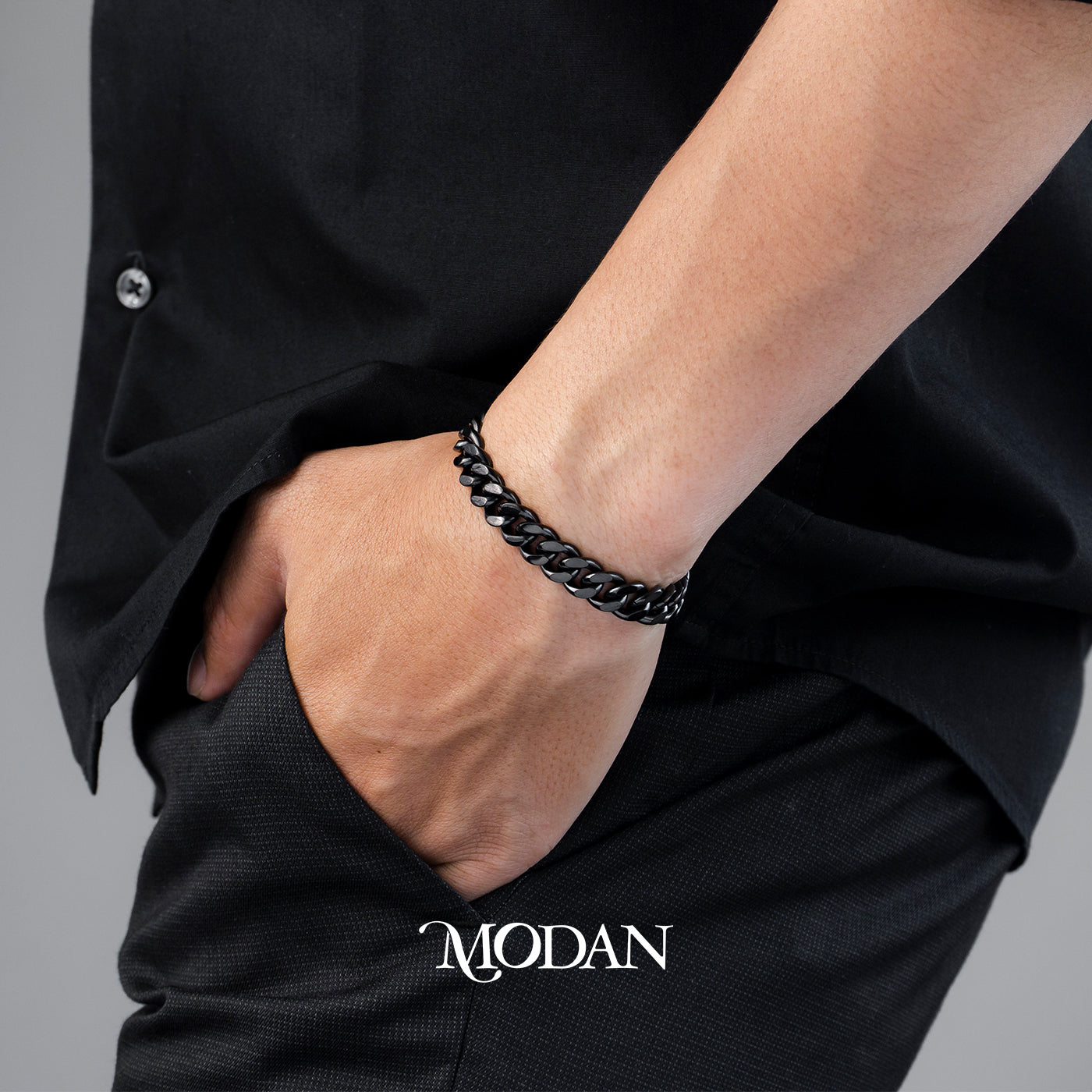 (21cm)(9mm) Titanium Black Miami Cuban Chain Men’s Bracelet Gelang Rantai Pria Hypoallergenic Stainless Steel