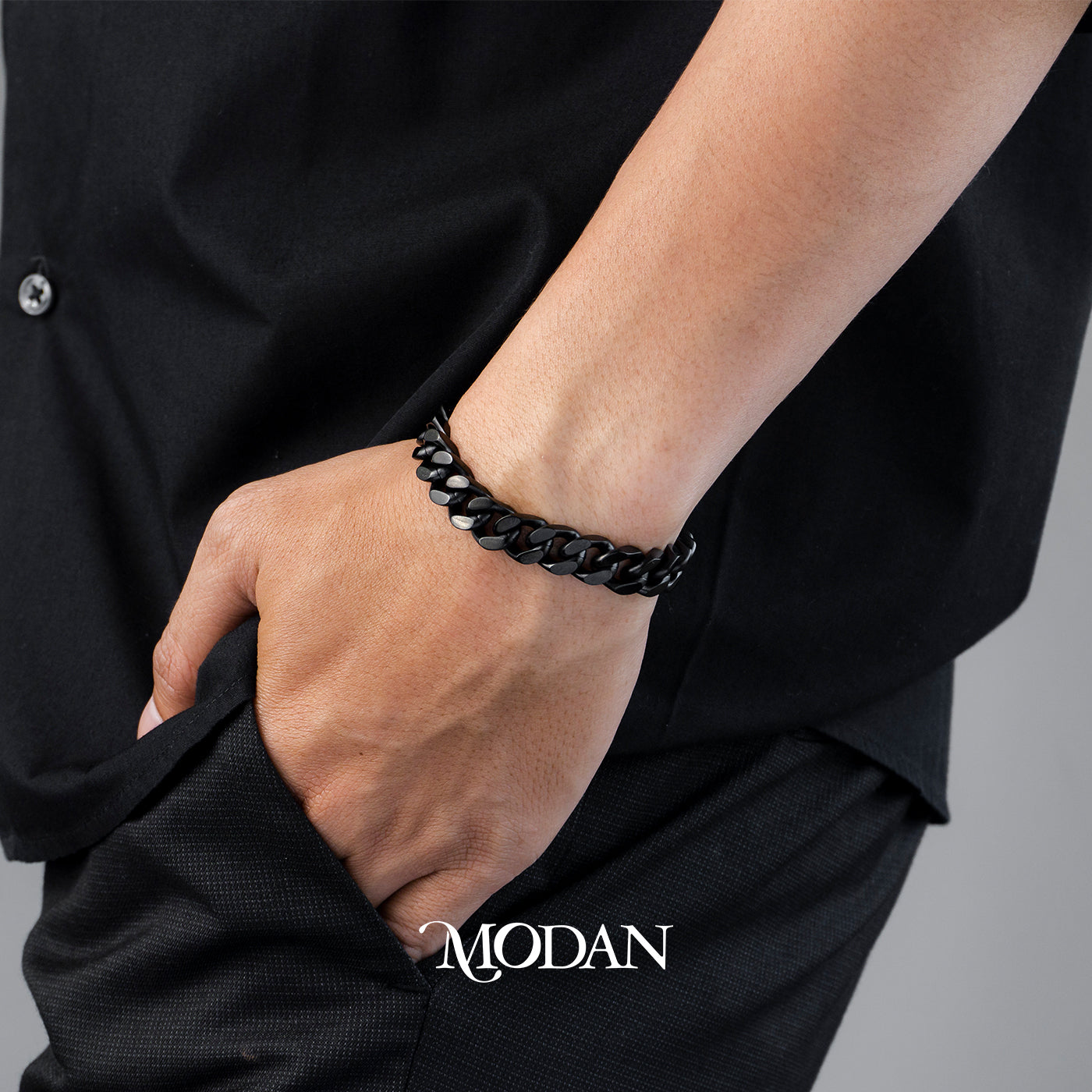 (21cm)(10mm) Titanium Black Miami Cuban Chain Men’s Bracelet Gelang Rantai Pria Hypoallergenic Stainless Steel